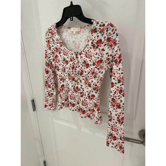 Love Shack Fancy Anaya Cloudy Pop Rocks Strawberry Henley Thermal Top SMALL - Picture 6 of 11